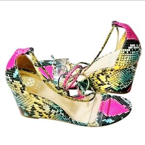 Vince Camuto Stassio Multicolor Python Embossed Wedge Tie Up Shoes 8M